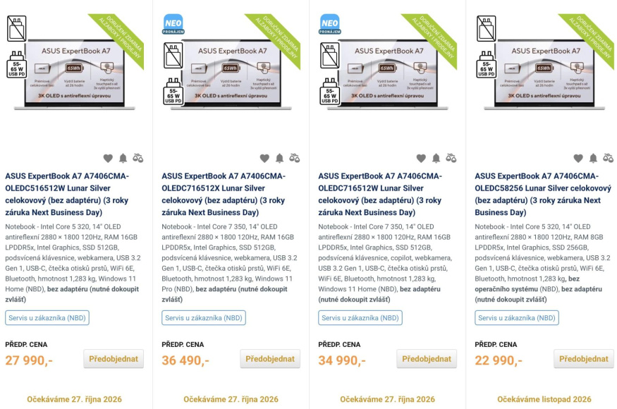 České ceny některých variant Expertbooku A7 České ceny některých variant Expertbooku A7