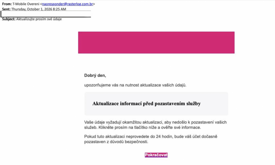 Ukázka podvodného e-mailu T-Mobile Ukázka podvodného e-mailu T-Mobile