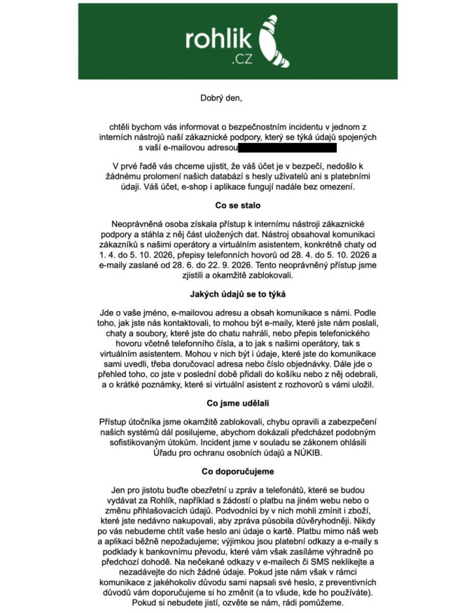 Únik dat Rohlík.cz Únik dat Rohlík.cz