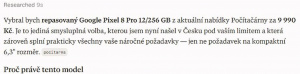 Doporučení repasovaného Pixelu 8 Pro za 9 990 Kč Doporučení repasovaného Pixelu 8 Pro za 9 990 Kč
